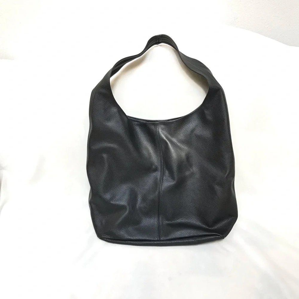 XL Large Classic Black Leather Hobo Bag - Genuine Italian Dollaro Leather